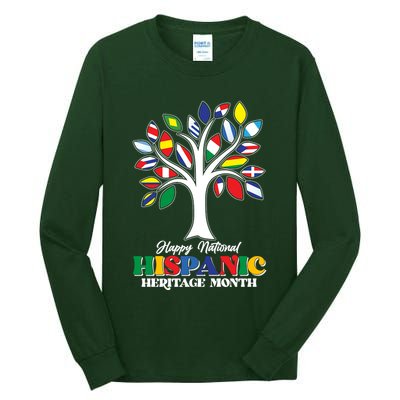 Happy National Hispanic Heritage Month Flag Tree Tall Long Sleeve T-Shirt