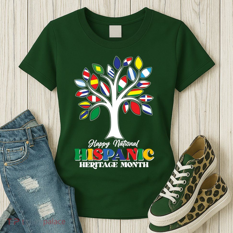 Happy National Hispanic Heritage Month Flag Tree Womens T-Shirt