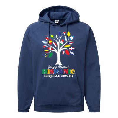 Happy National Hispanic Heritage Month Flag Tree Performance Fleece Hoodie