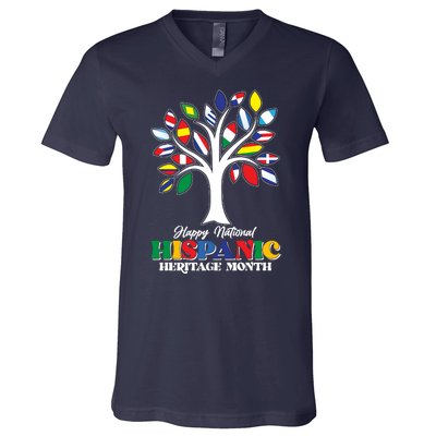 Happy National Hispanic Heritage Month Flag Tree V-Neck T-Shirt