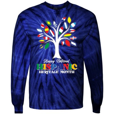 Happy National Hispanic Heritage Month Flag Tree Tie-Dye Long Sleeve Shirt