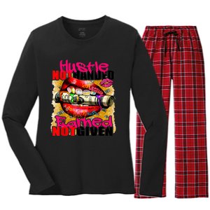 Hustle Not Handed Earned Not Given Funny Women's Long Sleeve Flannel Pajama Set 