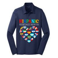 Happy National Hispanic Heritage Month All Countries Heart Silk Touch Performance Long Sleeve Polo