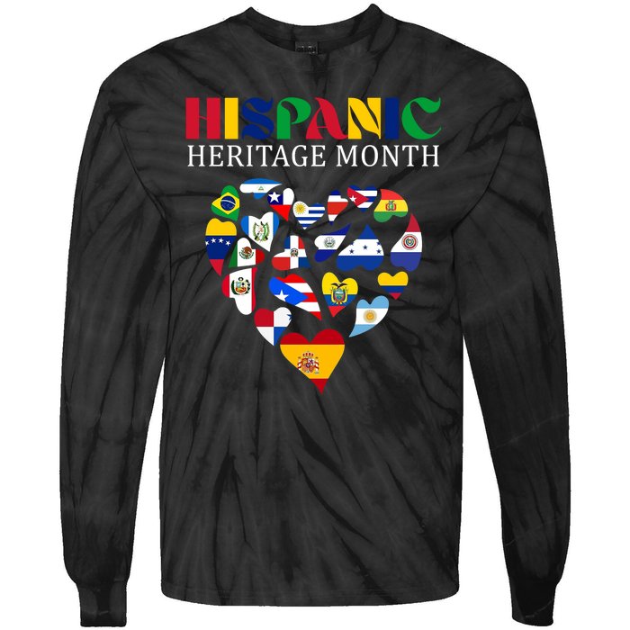 Happy National Hispanic Heritage Month All Countries Tie-Dye Long Sleeve Shirt