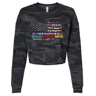 Happy National Hispanic Heritage Month Distressed Flags Cropped Pullover Crew