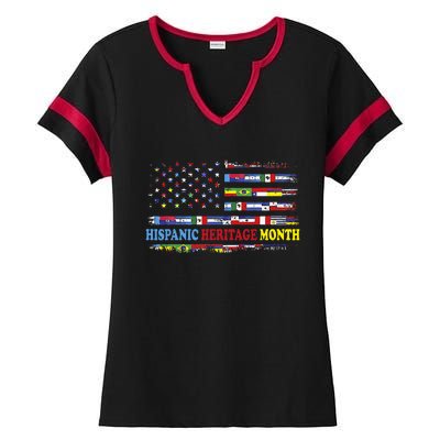 Happy National Hispanic Heritage Month Distressed Flags Ladies Halftime Notch Neck Tee