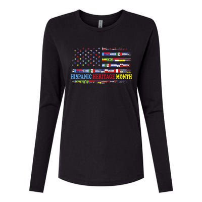 Happy National Hispanic Heritage Month Distressed Flags Womens Cotton Relaxed Long Sleeve T-Shirt