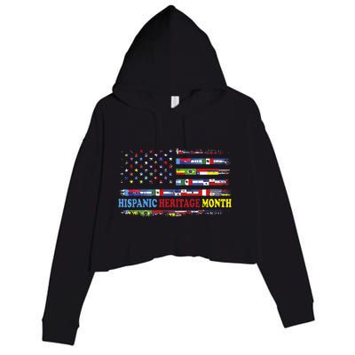 Happy National Hispanic Heritage Month Distressed Flags Crop Fleece Hoodie