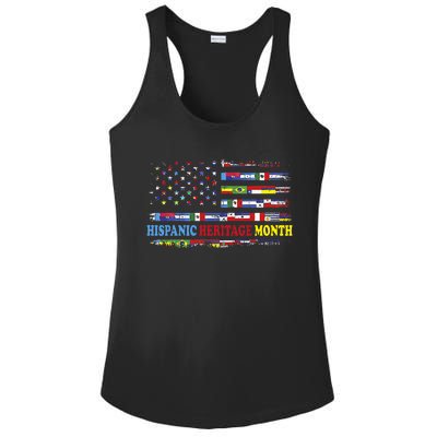 Happy National Hispanic Heritage Month Distressed Flags Ladies PosiCharge Competitor Racerback Tank