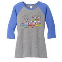 Happy National Hispanic Heritage Month Distressed Flags Women's Tri-Blend 3/4-Sleeve Raglan Shirt