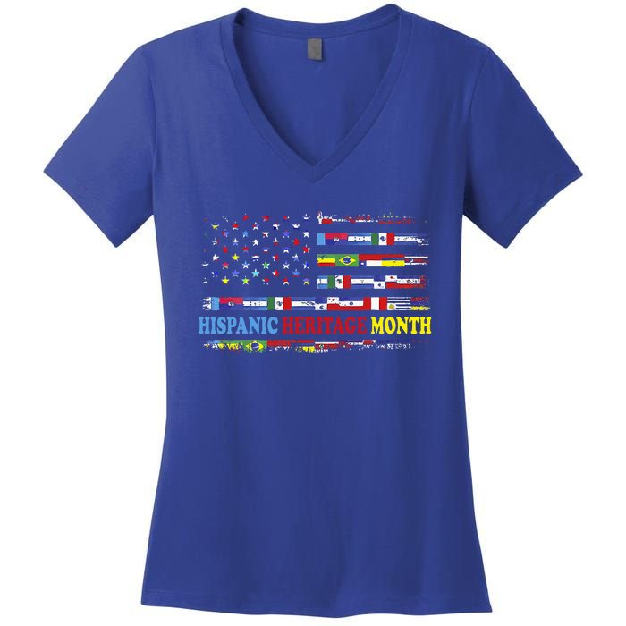 Happy National Hispanic Heritage Month Distressed Flags Women's V-Neck T-Shirt