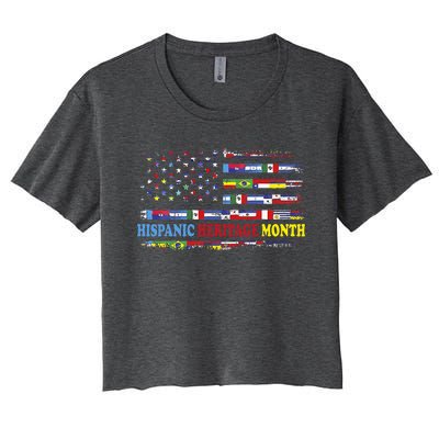 Happy National Hispanic Heritage Month Distressed Flags Women's Crop Top Tee