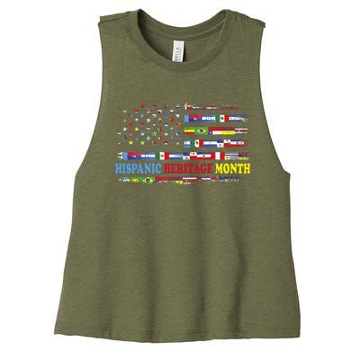 Happy National Hispanic Heritage Month Distressed Flags Women's Racerback Cropped Tank