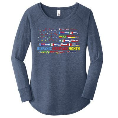 Happy National Hispanic Heritage Month Distressed Flags Women's Perfect Tri Tunic Long Sleeve Shirt