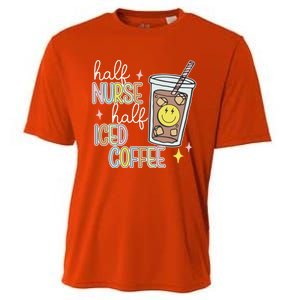 Half Nurse Half Iced Coffee Nurse Life Nurse Mom Gift Cooling Performance Crew T-Shirt