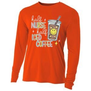 Half Nurse Half Iced Coffee Nurse Life Nurse Mom Gift Cooling Performance Long Sleeve Crew