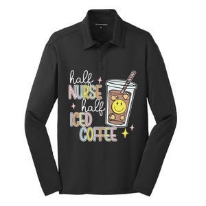 Half Nurse Half Iced Coffee Nurse Life Nurse Mom Gift Silk Touch Performance Long Sleeve Polo