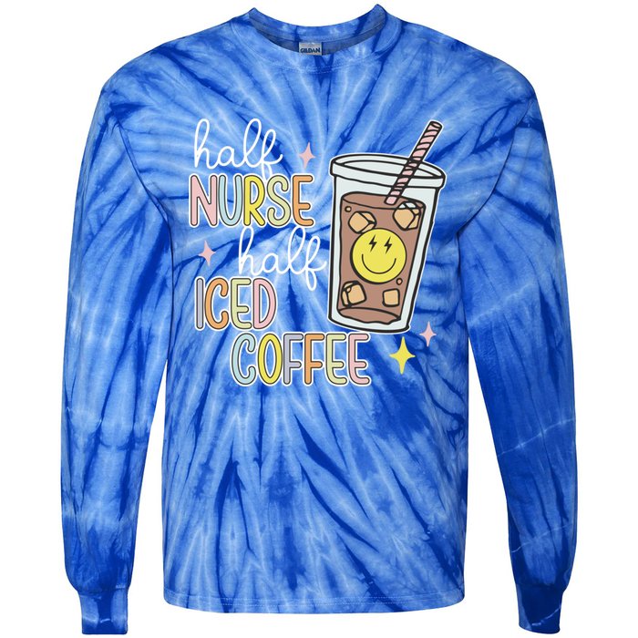 Half Nurse Half Iced Coffee Nurse Life Nurse Mom Gift Tie-Dye Long Sleeve Shirt