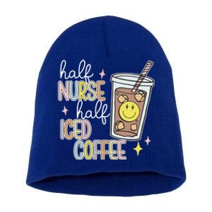 Half Nurse Half Iced Coffee Nurse Life Nurse Mom Gift Short Acrylic Beanie