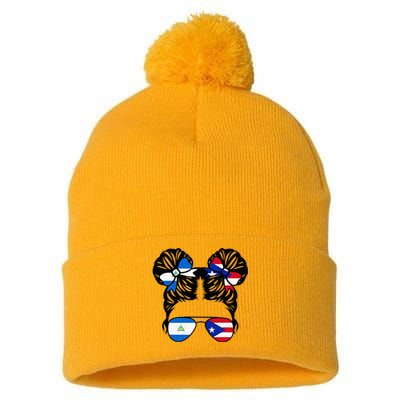 Half Nicaraguan Half Puerto Rican Girl Nicaragua Kids Pom Pom 12in Knit Beanie