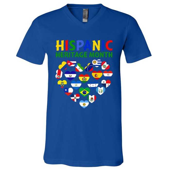 Happy National Hispanic Heritage Month All Countries Heart V-Neck T-Shirt