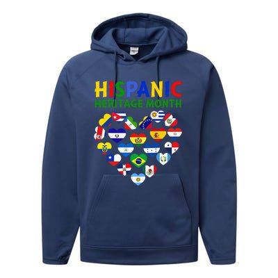 Happy National Hispanic Heritage Month All Countries Heart Performance Fleece Hoodie