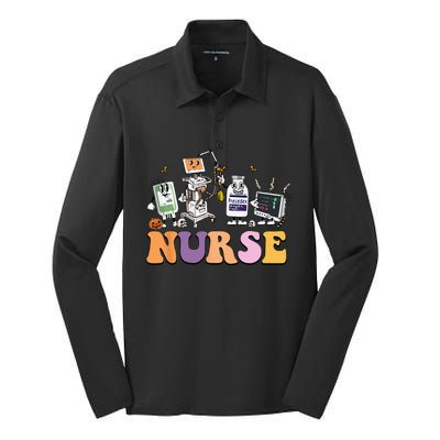 Halloween Nurse Icu Nicu Nurse Er Rn Picu Nursing Silk Touch Performance Long Sleeve Polo