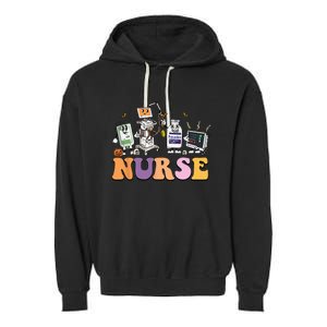 Halloween Nurse Icu Nicu Nurse Er Rn Picu Nursing Garment-Dyed Fleece Hoodie