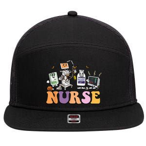 Halloween Nurse Icu Nicu Nurse Er Rn Picu Nursing 7 Panel Mesh Trucker Snapback Hat