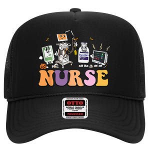 Halloween Nurse Icu Nicu Nurse Er Rn Picu Nursing High Crown Mesh Back Trucker Hat