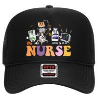 Halloween Nurse Icu Nicu Nurse Er Rn Picu Nursing High Crown Mesh Back Trucker Hat