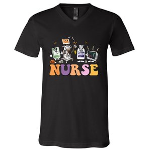 Halloween Nurse Icu Nicu Nurse Er Rn Picu Nursing V-Neck T-Shirt