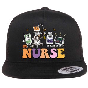 Halloween Nurse Icu Nicu Nurse Er Rn Picu Nursing Flat Bill Trucker Hat