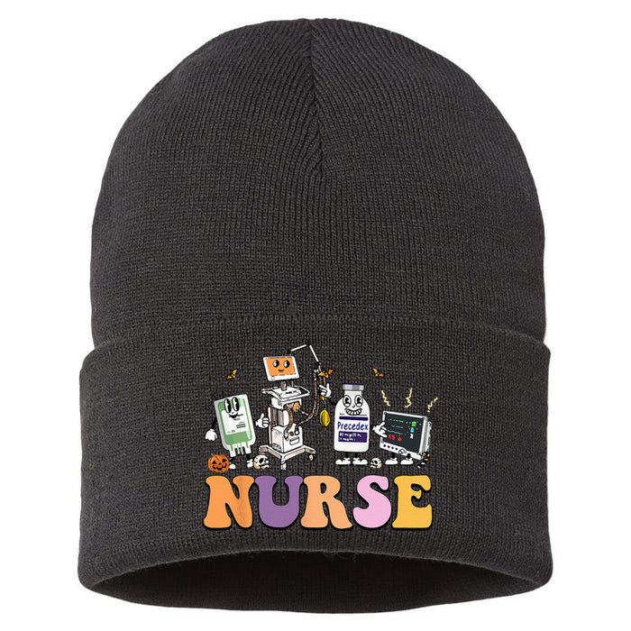 Halloween Nurse Icu Nicu Nurse Er Rn Picu Nursing Sustainable Knit Beanie