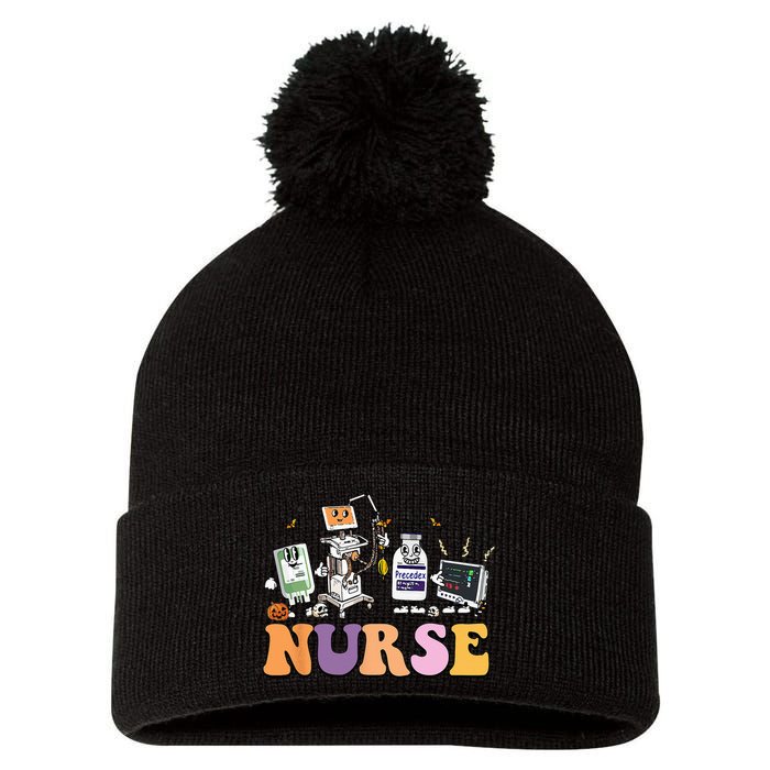 Halloween Nurse Icu Nicu Nurse Er Rn Picu Nursing Pom Pom 12in Knit Beanie