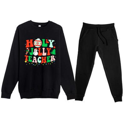 Holly N Jolly Santa Christmas Teacher Life Cute Xmas Holiday Premium Crewneck Sweatsuit Set