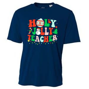 Holly N Jolly Santa Christmas Teacher Life Cute Xmas Holiday Cooling Performance Crew T-Shirt