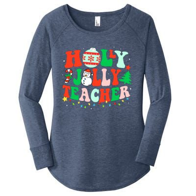 Holly N Jolly Santa Christmas Teacher Life Cute Xmas Holiday Women's Perfect Tri Tunic Long Sleeve Shirt