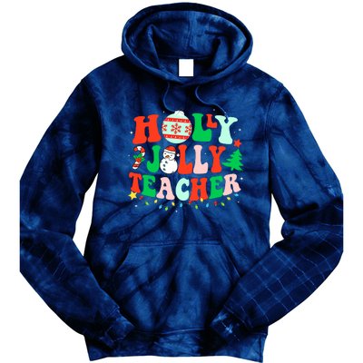 Holly N Jolly Santa Christmas Teacher Life Cute Xmas Holiday Tie Dye Hoodie