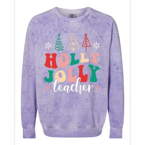 Holly N Jolly Santa Christmas Teacher Funny Xmas Colorblast Crewneck Sweatshirt