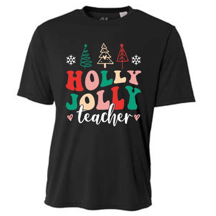 Holly N Jolly Santa Christmas Teacher Funny Xmas Cooling Performance Crew T-Shirt