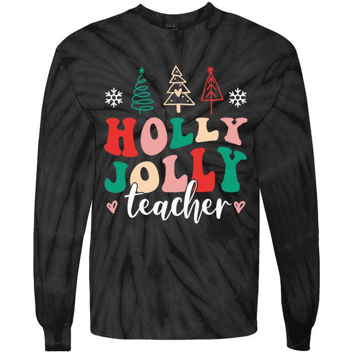 Holly N Jolly Santa Christmas Teacher Funny Xmas Tie-Dye Long Sleeve Shirt