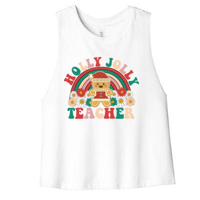 Holly N Jolly Teacher Great Gift Cookies Xmas Teacher Rainbow Gift Women's Racerback Cropped Tank