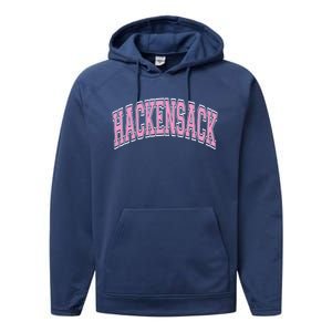 Hackensack New Jersey Nj Varsity Style Pink Text Cute Gift Performance Fleece Hoodie