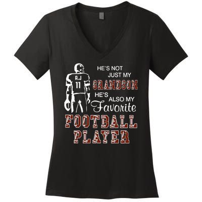 HeS Not Just My Grandson HeS Favorite Football Player Women's V-Neck T-Shirt