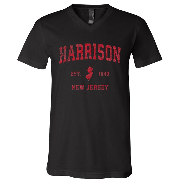 Harrison New Jersey Nj Vintage Sports Design V-Neck T-Shirt