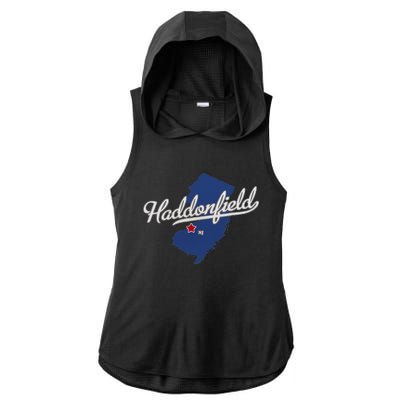 Haddonfield New Jersey NJ Map Ladies PosiCharge Tri-Blend Wicking Draft Hoodie Tank