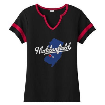 Haddonfield New Jersey NJ Map Ladies Halftime Notch Neck Tee