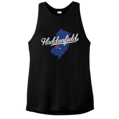 Haddonfield New Jersey NJ Map Ladies PosiCharge Tri-Blend Wicking Tank