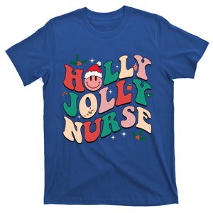 Holly N Jolly Nurse Smile Santa Hat Groovy Nurse Christmas Funny Gift T-Shirt